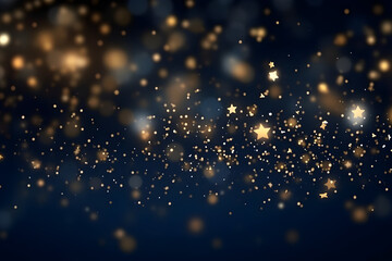 Fototapeta premium An Abstract Background Adorned with Gold Stars, Particles, and Sparkling Effects Set on a Deep Navy Blue Canvas. A Captivating Visual for Christmas and New Year Celebrations