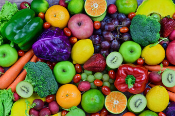 Fresh fruits, assorted fruits, colorful background. Healthy fruits and vegetables concept.