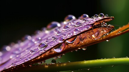Macro shot of dewdrops on a butterfly's wings, making them glisten as it rests on a flower bud.