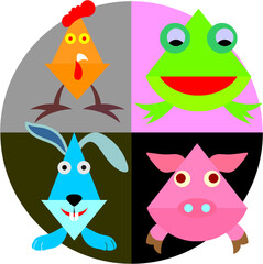 CUTE ANIMALS RABBIT FROG PIG CHICKEN