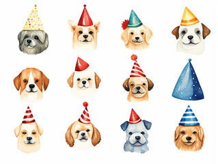 Fototapeta premium Dogs portraits iconc in style of watercolor on white