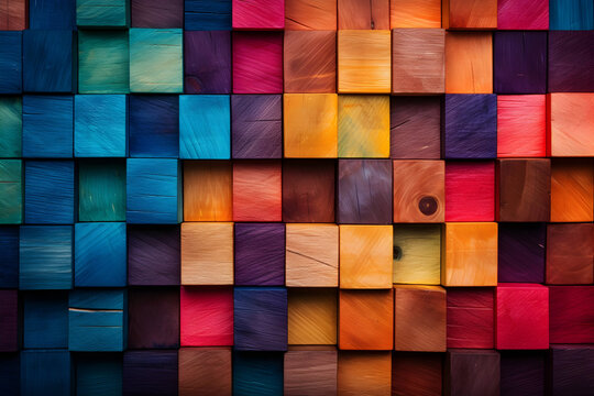 Colorful Wooden Blocks Aligned in a Wide Format, Inspiring Imagination and Play Building Creativity