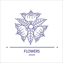 Vector logo of floral element. Abstract round blossoming flower with petals. Linear emblem for design of natural products, flower shop, cosmetics and ecology concepts, health, spa and yoga Center.