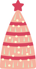 Abstract, stylized Christmas tree illustration. Decorated Christmas tree design, PNG with transparent background.