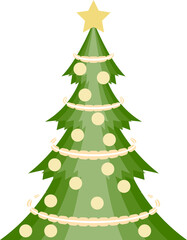 Abstract, stylized Christmas tree illustration. Decorated Christmas tree design, PNG with transparent background.