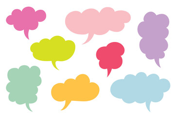 Colorful collection set of speech bubbles. Hand drawn cloud speech balloon, chat bubble or dialog boxes on white background. Different elements speech bubbles for talk, dialogue, decoration. 