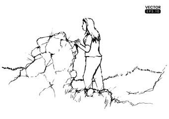 landscape handdrawn illustration. handdrawn ink sketch illustration. vector black and white format vector