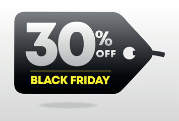 30% off. Special Black Friday offer tag, sticker. Campaign sales of retail, store. Fifty five percent off price, value. Discount price vector illustration. Advertising symbol, icon