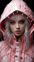 Portrait of a beautiful young girl in pink tones. Pink fantasy makeup. Fantastic character