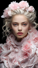 Portrait of a beautiful young girl in pink tones. Pink fantasy makeup. Fantastic character