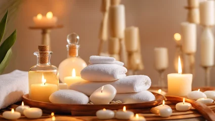 Fotobehang Spa Massage stones, spa concept candles