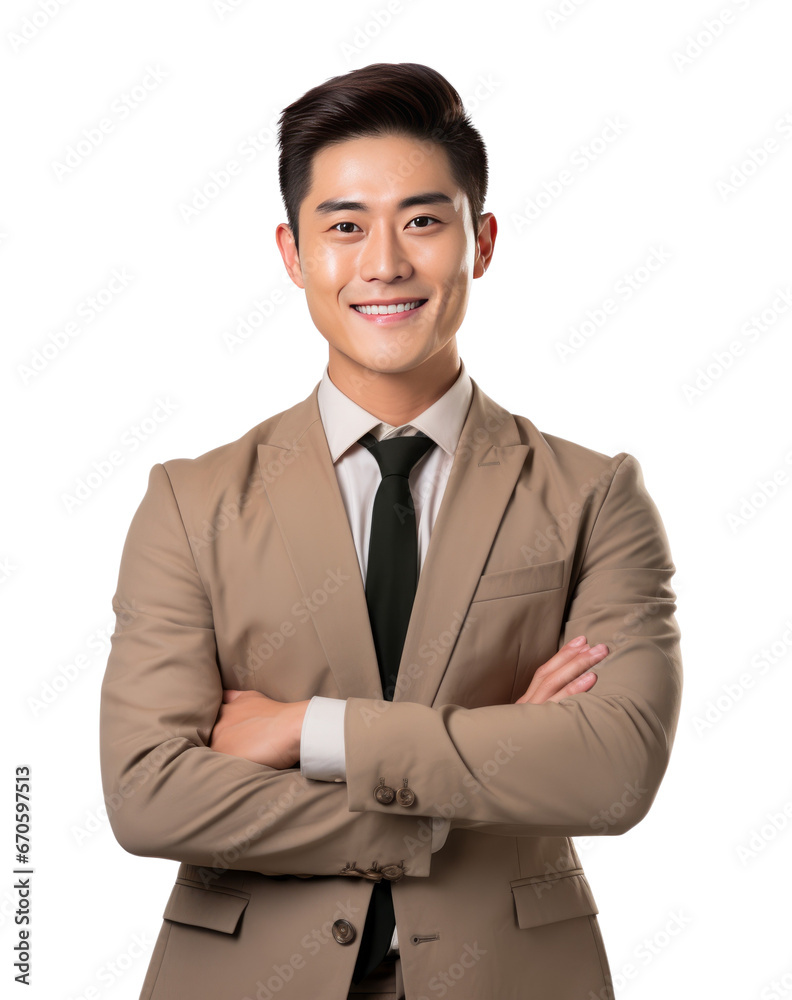 Wall mural young japanese businessman in formal wear portrait of confident businessman.isolated white backgroun