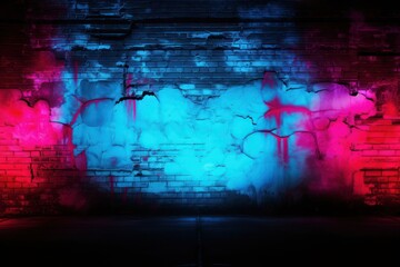 Brick Wall Red Blue Neon Light Graffiti Urban Concept Generative AI