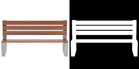 3D rendering illustration of an outdoor bench with backrest