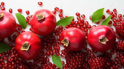 Top view of fresh pomegranate slice background on white background.