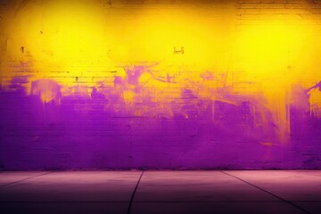 Brick Wall Orange Purple Neon Light Painted Street Background Generative AI