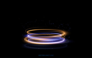 Luminous blue gold podium lines png of speed. Light glowing effect png. Abstract motion lines. Light trail wave, fire path trace line, car lights, optic fiber and incandescence curve twirl	