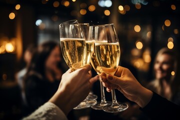 A Joyous Gathering of Friends and Family in a Brightly Lit Room, Raising Their Glasses in a Toast to Welcome the New Year