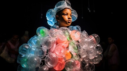 Boy dresses up in recycled plastic bottles for catwalk show