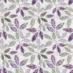 Seamless textured pattern with leaves. Gray, purple leaves on a light background.