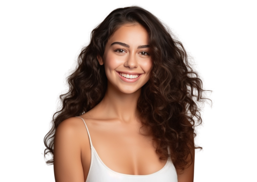 Portrait of a beautiful young latin woman smiling. Pretty model girl isolated background