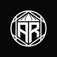 AR Letter Logo monogram hexagon slice crown sharp shield shape isolated circle abstract style design