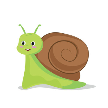 Vector snail. Cartoon character. Flat illustration. Suitable for animation, using in web, apps, books, education projects. No transparency, solid colors only. 