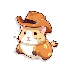 cute hamster as a cowboy sticker design with white background