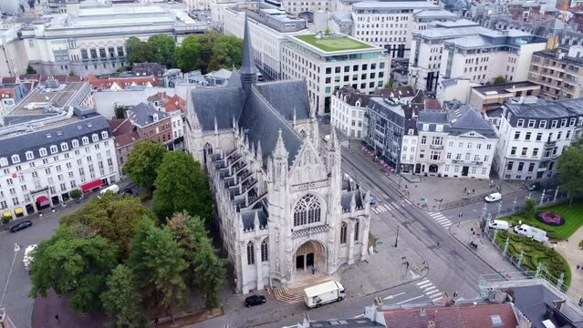drone video Notre-Dame des Victoires church, Onze-Lieve-Vrouw-ter-Zavelkerk brussels belgium europe	