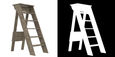 3D rendering illustration of a wooden step ladder