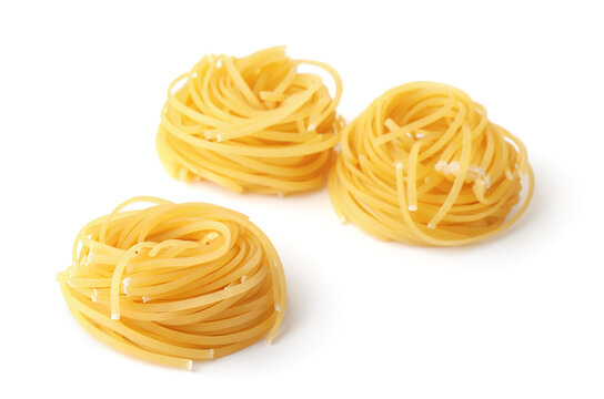 Uncooked spaghetti pasta nests
