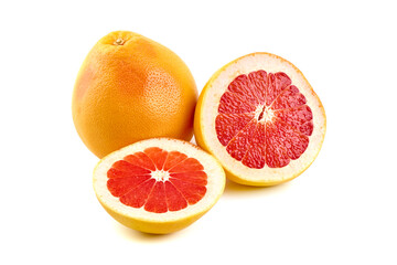 Red grapefruits, isolated on white background.