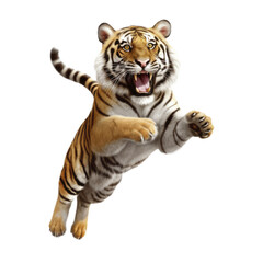 cute tiger jumping and laughing isolated transparent background