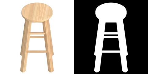 3D rendering illustration of a round wooden stool