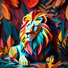 colorful background with a lion