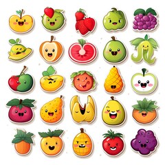 set of various fruits sticker design in a white background
