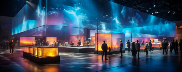 Dynamic IT Business Convention: Long Exposure of Blurred Human Motion at Demo Booth