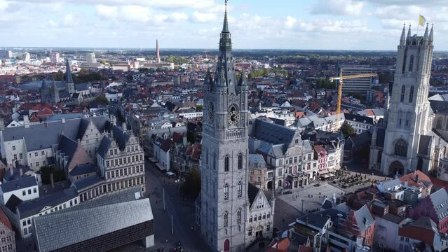 drone video Ghent Belfry, Het Belfort van Gent Ghent Belgium Europe