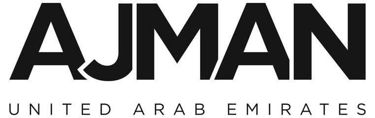 Ajman in the United Arab Emirates emblem. The design features a geometric style,  illustration with bold typography in a modern font. The graphic slogan lettering.