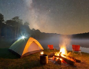 星空の下でキャンプ 焚き火