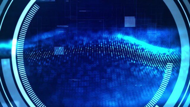 Technology digital data transfer cyberspace background concept. Abstract particle futuristic network connections cybersecurity high tech dark blue background.