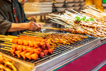 Traditional street food at local market in Chengdu, China