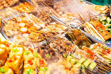 Chuan Chuan Traditional street food at local market in Chengdu, China