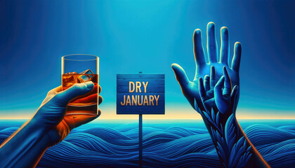Dry January concept. Month for sobriety, abstain from drinking alcohol.