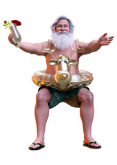 3D Rendering Santa on Vacation on White
