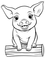 smiling cute pig thick lines coloring page