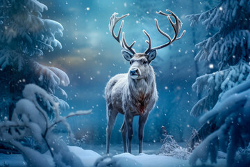 Reindeer in winter decoration generative ai