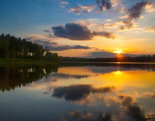 Fototapeta na wymiar エモーショナルな夕焼けが映る湖