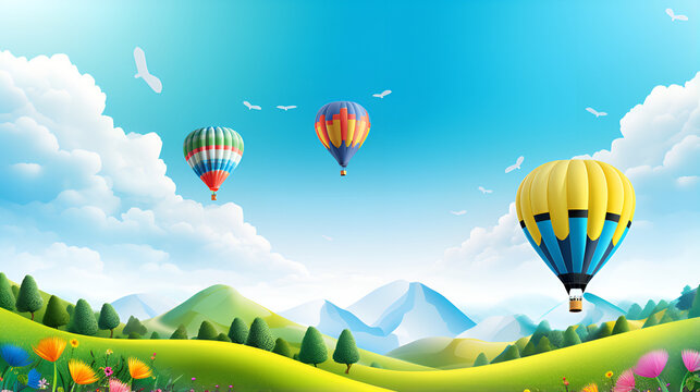 hot air balloon over field,Beautiful Travel Theme Background HD wallpaper