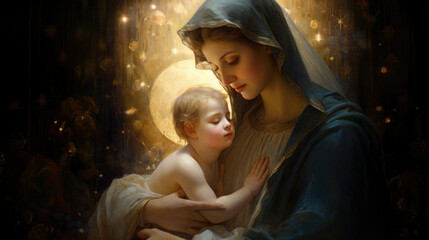 Blessed Virgin Mary with baby Jesus - obrazy, fototapety, plakaty